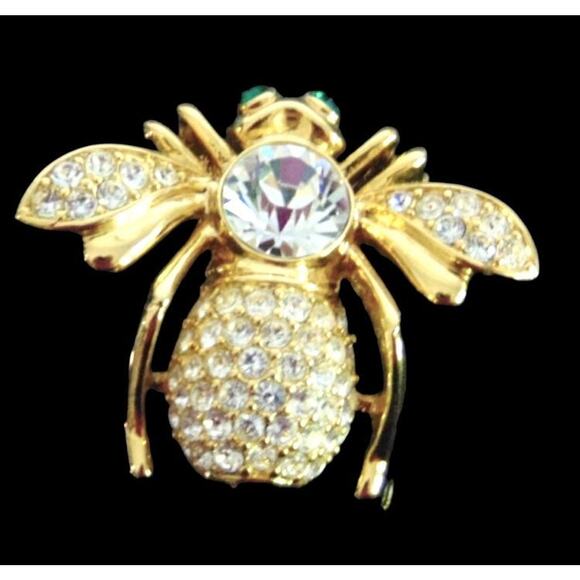 VTG Joan Rivers Pave Crystal Clear Sim Diamond BEE PIN Brooch APRIL BIRTHSTONE - Picture 5 of 5